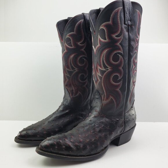 Nocona Boots Black Cherry Full Quill Ostrich Cowboy Barely Worn in Box Men 9.5 D - Picture 4 of 15